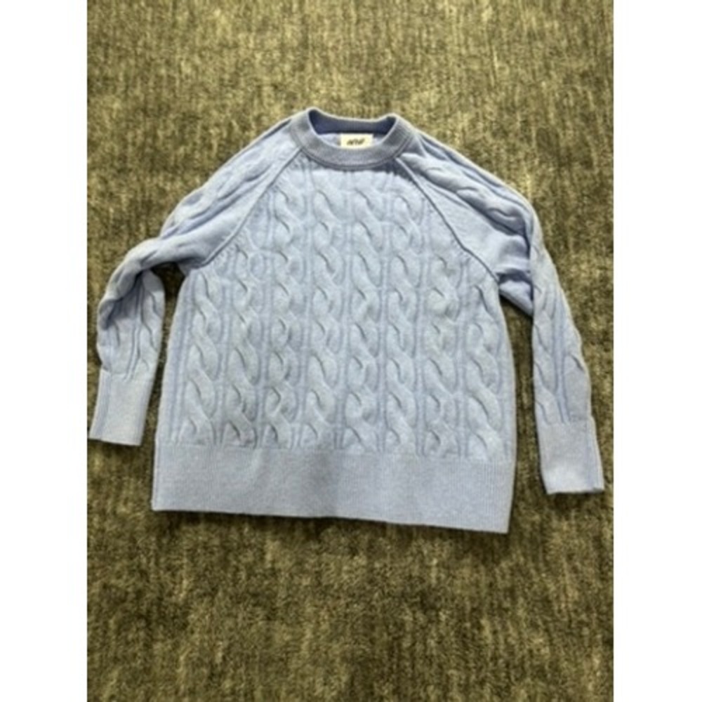 Aerie Cable Knit Sweater S Blue Chunky Cozy Crewneck Pullover Coastal Casual‎